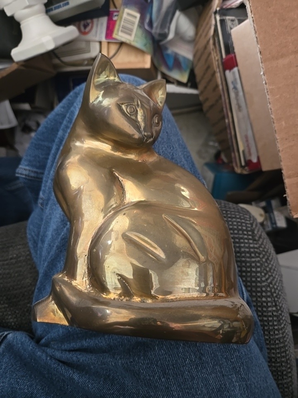 Antique Brass Cat Figurine - Gold Tone